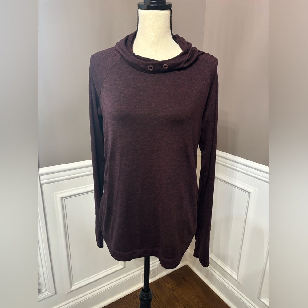Athleta Pullover Hoodie Burgundy Womens Small Thumb Holes No Drawstring Athletic
